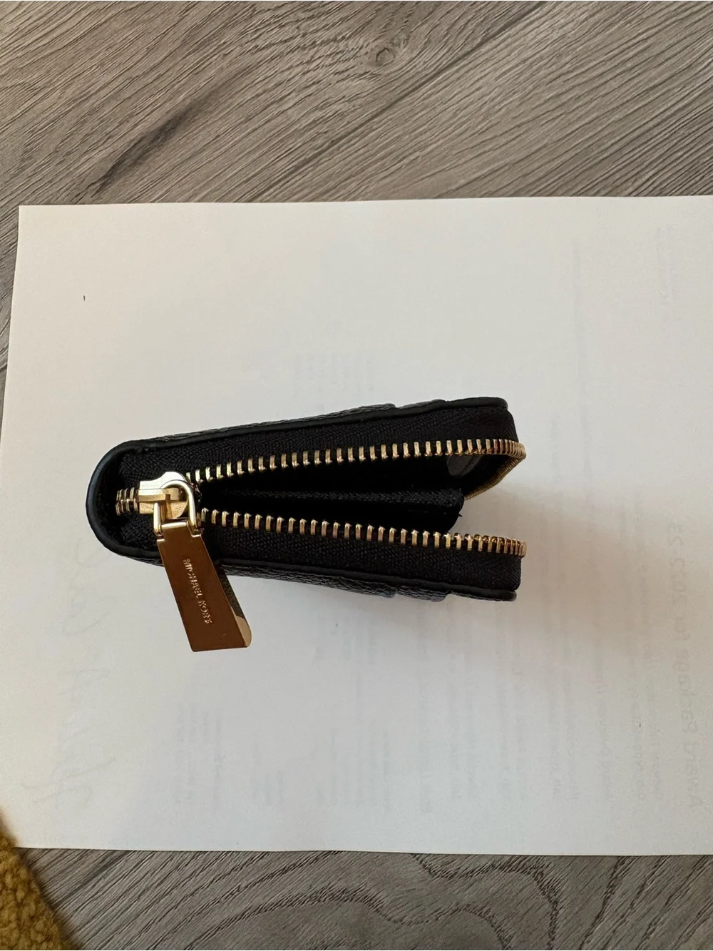 Michael Kors Black Pebbled Leather Zip Card Holder with Gold Hardware